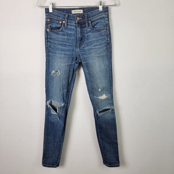 Madewell Denim - Madewell 9" High Riser Skinny Skinny Jeans Women's 24 Blue Medium Wash Destroyed
